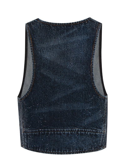 Clear Crystal Hotfix Vest (Black Crackle Indigo)