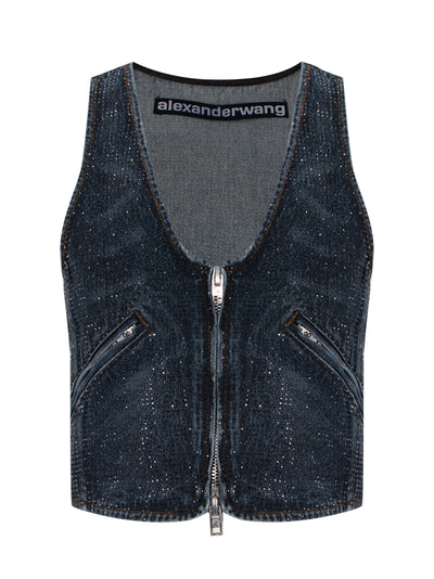 Clear Crystal Hotfix Vest (Black Crackle Indigo)