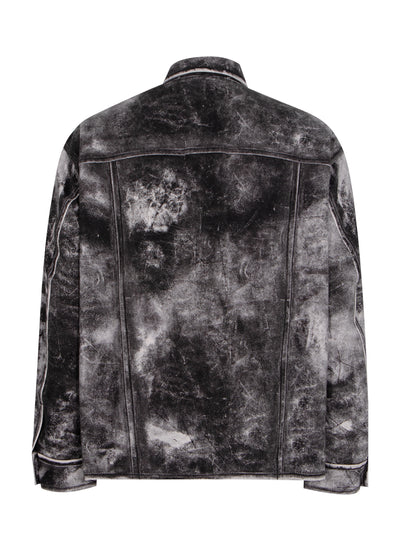 Cotton Shirt Jacket Trompe Loeil Leather Effect (Black/Steel Grey)