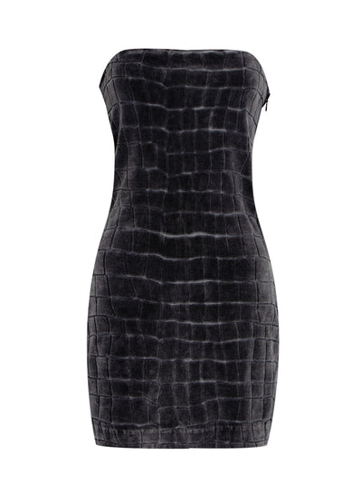 Crocodile Jacquard Velour Bandeau Minidress (Washed Peppe)