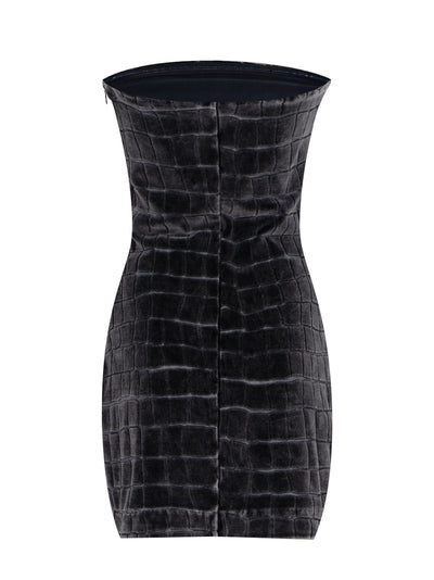 Crocodile Jacquard Velour Bandeau Minidress (Washed Peppe)