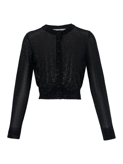 Cropped Crewneck Cardigan W/ Clear Bead (Hotfix Black)