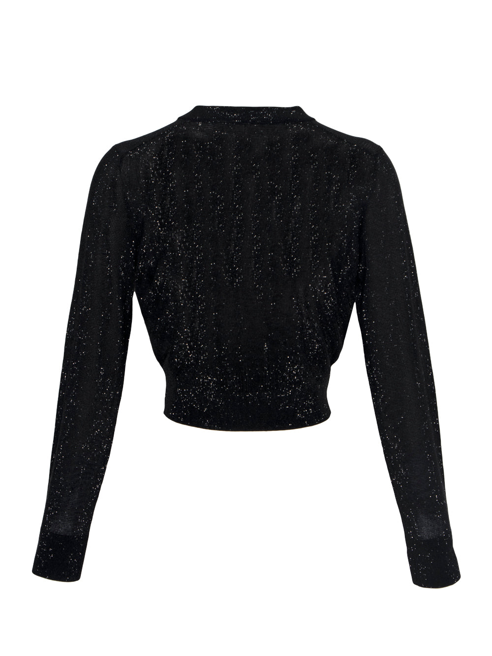 Cropped Crewneck Cardigan W/ Clear Bead (Hotfix Black)