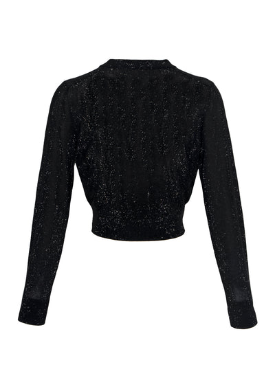 Cropped Crewneck Cardigan W/ Clear Bead (Hotfix Black)