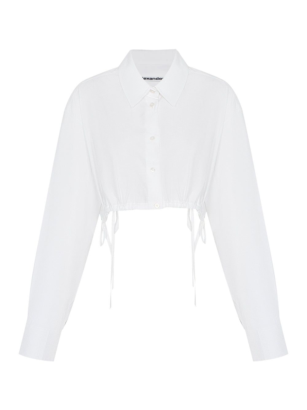 Cropped Drawstring Blouse In Cotton Crystal Hotfix Poplin (White)