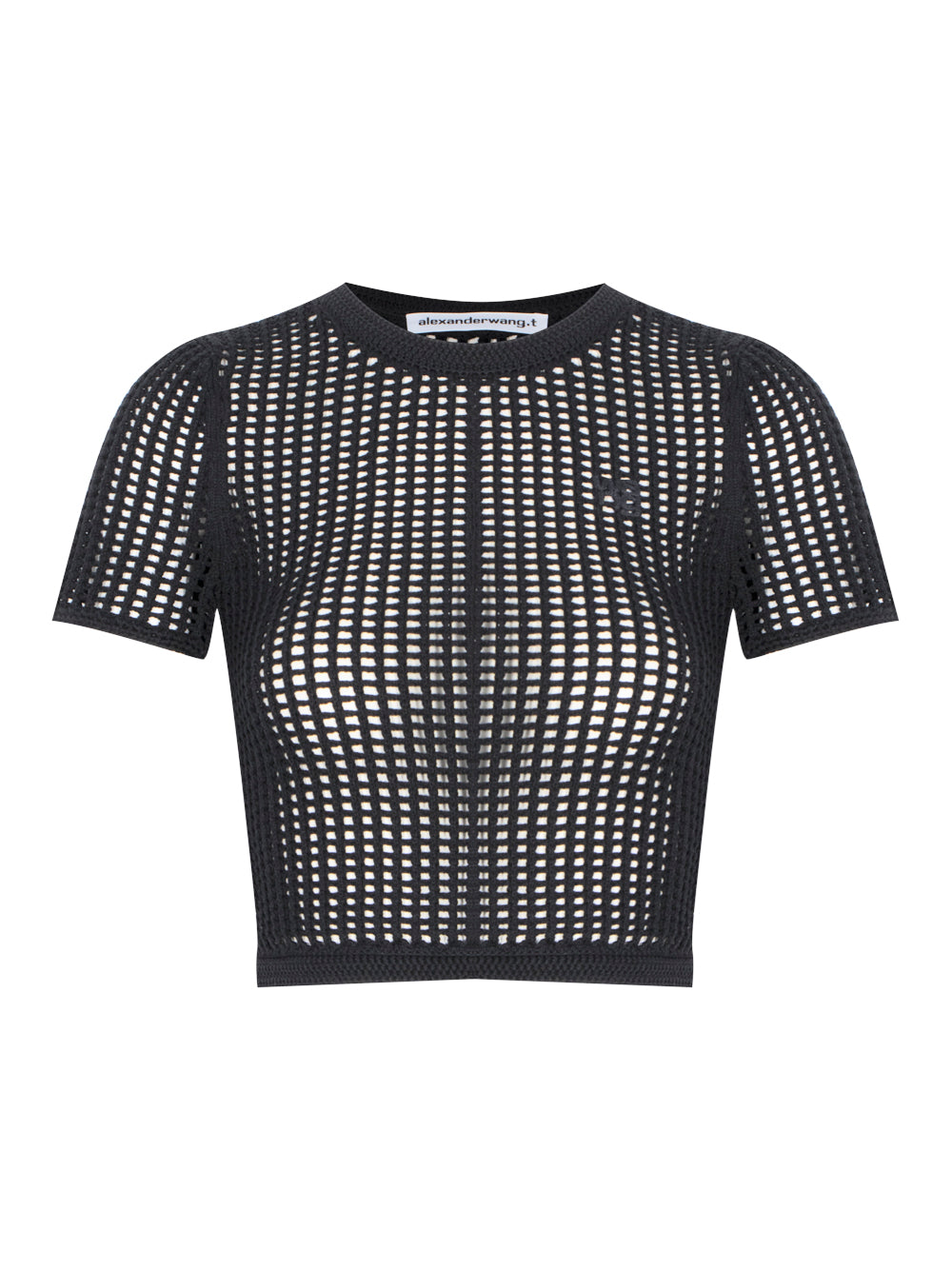 Cropped Short Sleeve Top With Embossed Logo (Black)