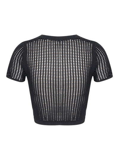 Cropped Short Sleeve Top With Embossed Logo (Black)