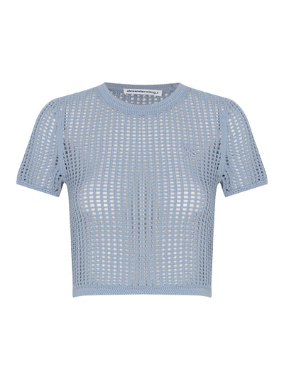 Cropped Short Sleeve Top With Embossed Logo (Dark Oxford Blue)