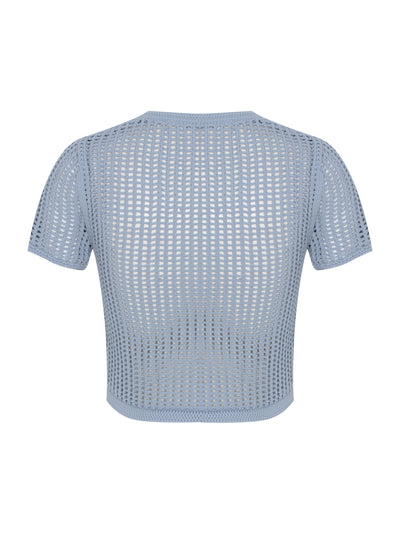 Cropped Short Sleeve Top With Embossed Logo (Dark Oxford Blue)