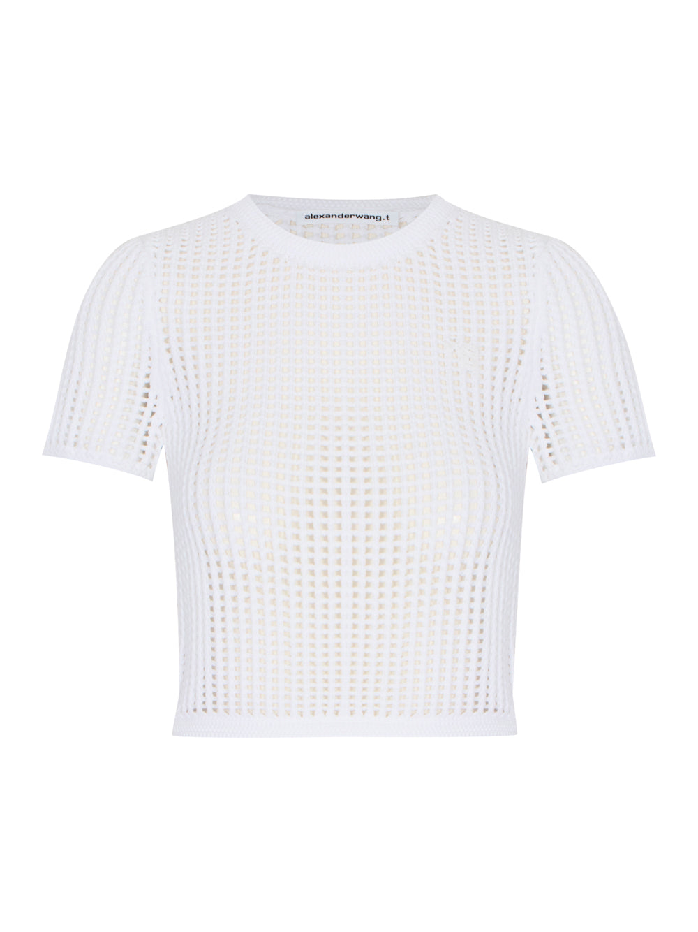 Cropped Short Sleeve Top With Embossed Logo (White)