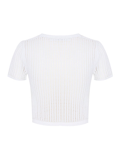 Cropped Short Sleeve Top With Embossed Logo (White)