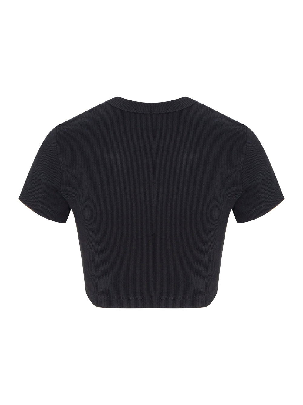 Cropped Short Sleeve Top With Embossed Logo (Black)