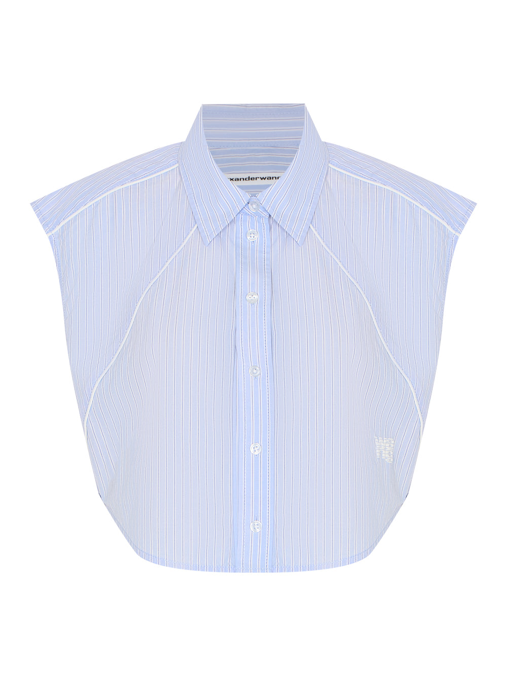 Cropped Sleeveless Button-Up Shirt (Light Blue Stripe)