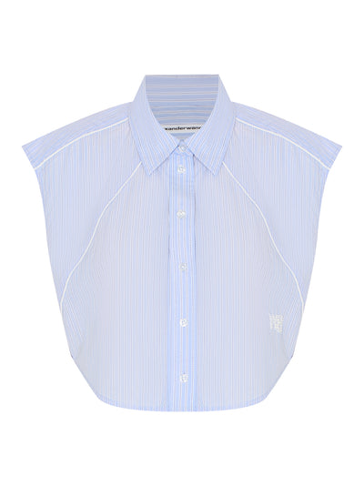 Cropped Sleeveless Button-Up Shirt (Light Blue Stripe)
