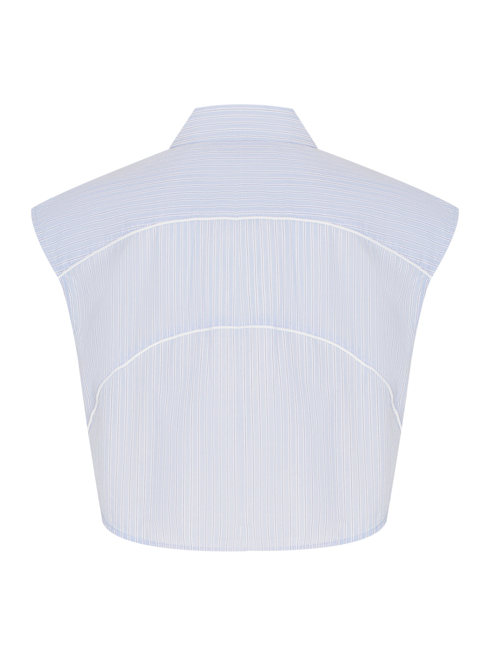 Cropped Sleeveless Button-Up Shirt (Light Blue Stripe)