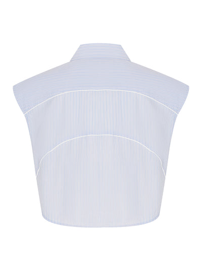 Cropped Sleeveless Button-Up Shirt (Light Blue Stripe)