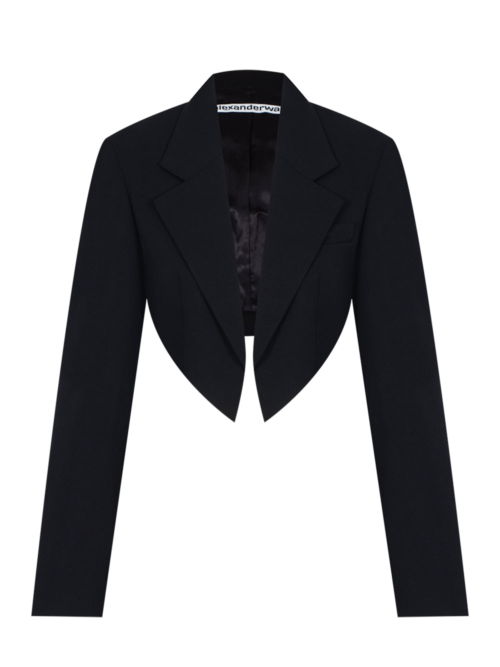 Cropped Tuxedo-Style Blazer With Pointed Hem (Black)