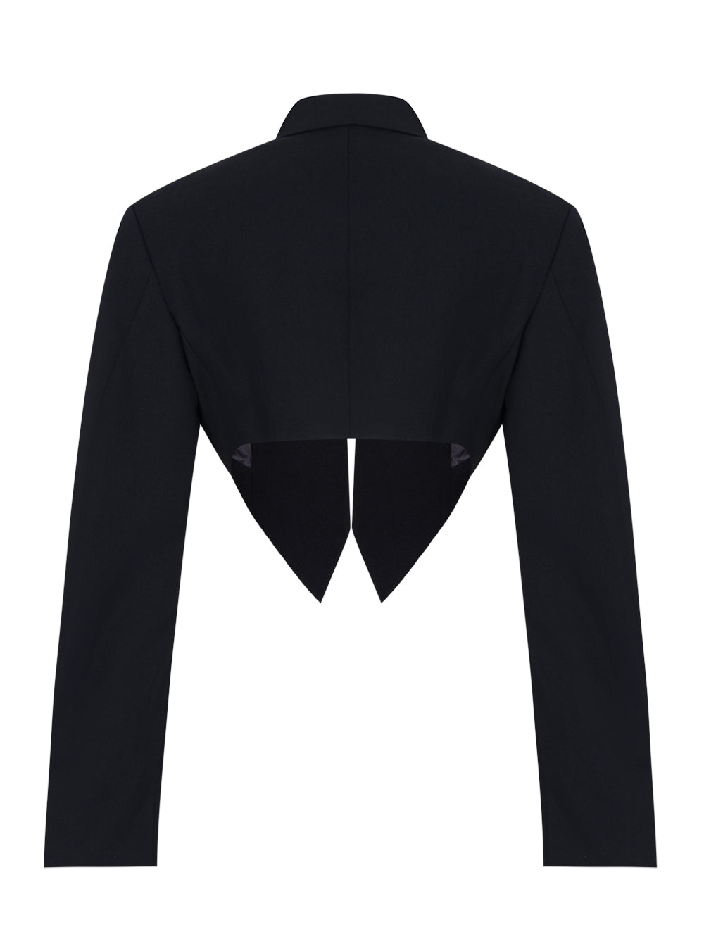 Cropped Tuxedo-Style Blazer With Pointed Hem (Black)