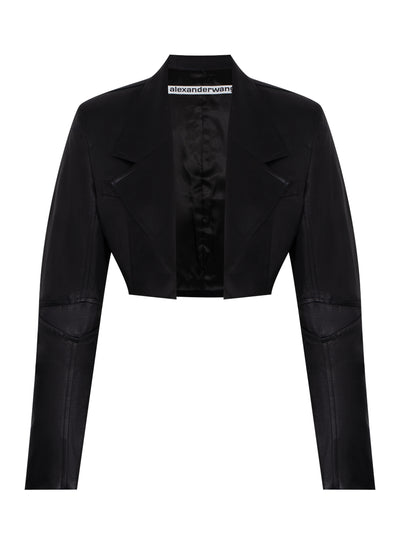 Cropped Tuxedo Blazer In Wool Tailoring (Black)