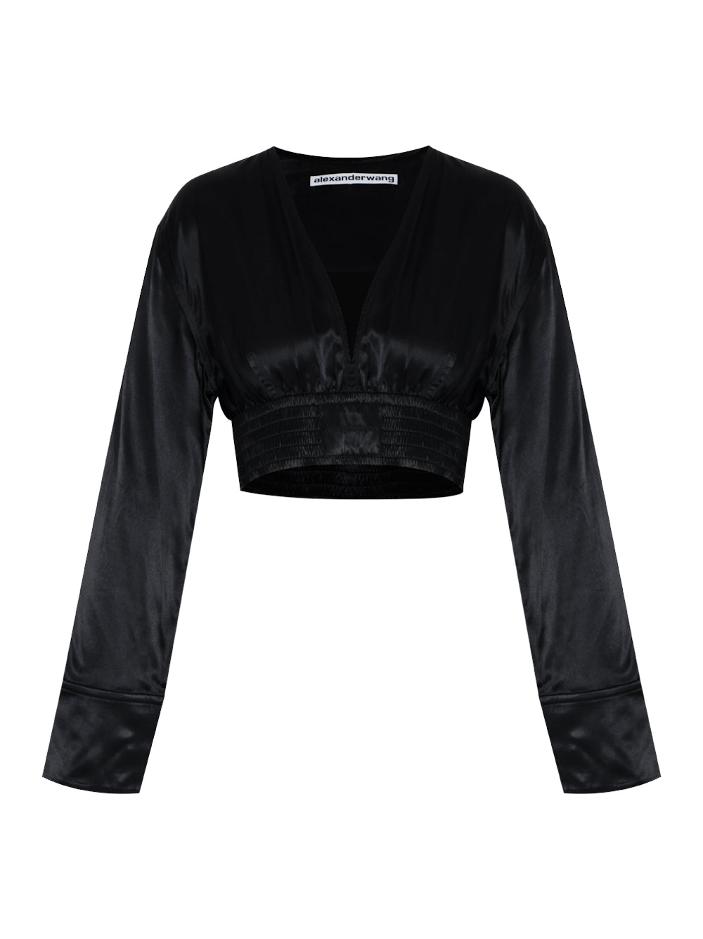 Cropped V-Neck Blouse (Black)