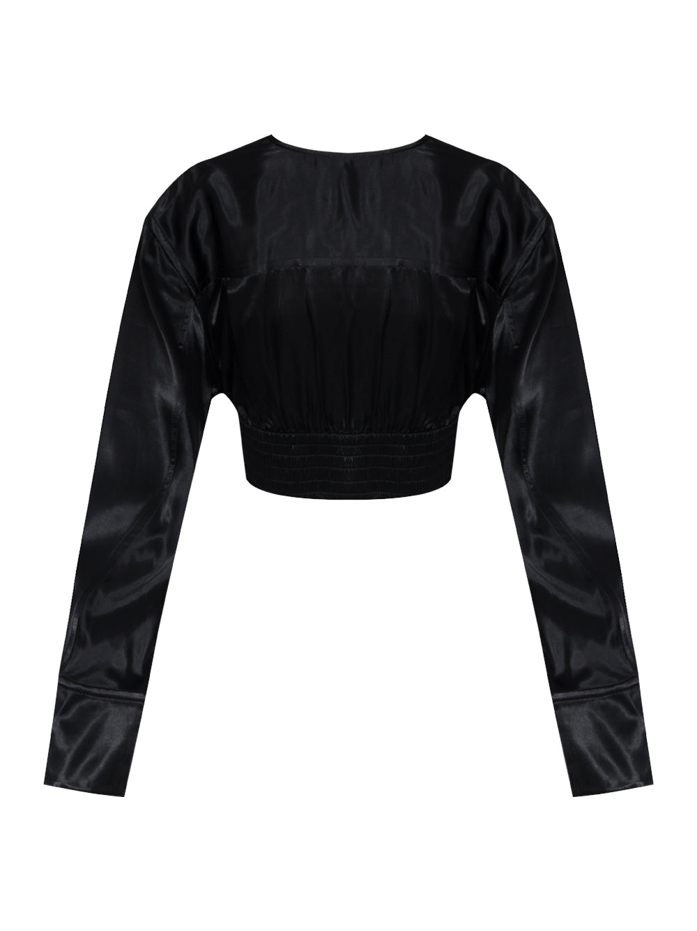 Cropped V-Neck Blouse (Black)