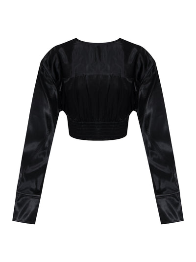 Cropped V-Neck Blouse (Black)