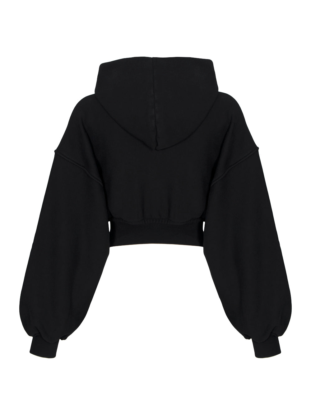 Cropped Zip Up Hoodie With Branded Seam Label Faded (Black)