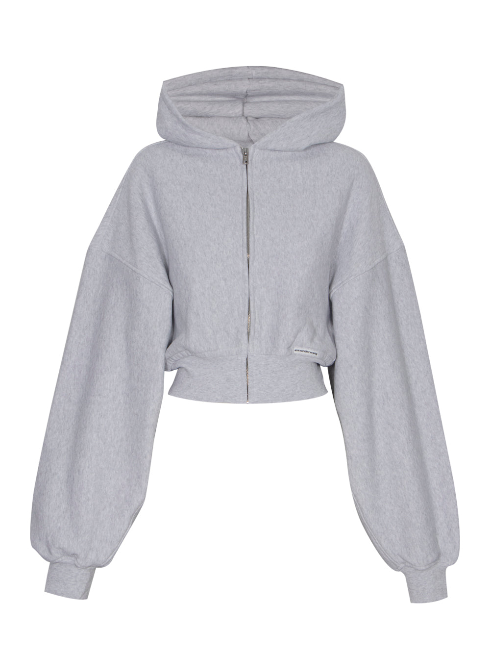 Cropped Zip Up Hoodie With Branded Seam Label (Light Heather Grey)