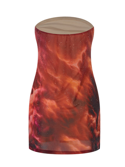 Crystal Hotfix Cloud-Print Minidress (Red/Clear)