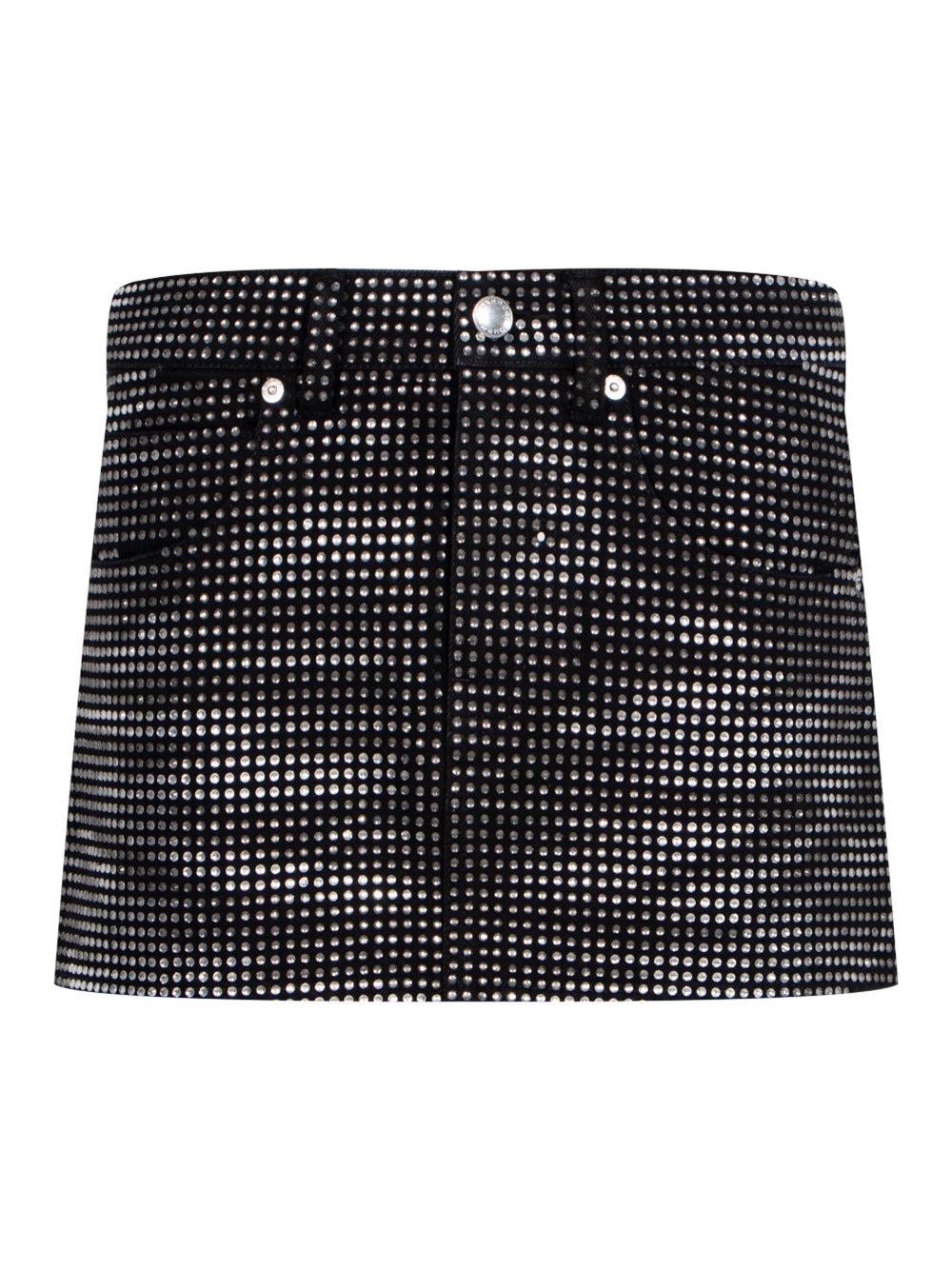 Crystal Hotfix Mini Skirt In Cotton Denim (Washed Black)