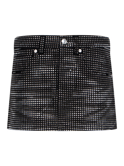 Crystal Hotfix Mini Skirt In Cotton Denim (Washed Black)