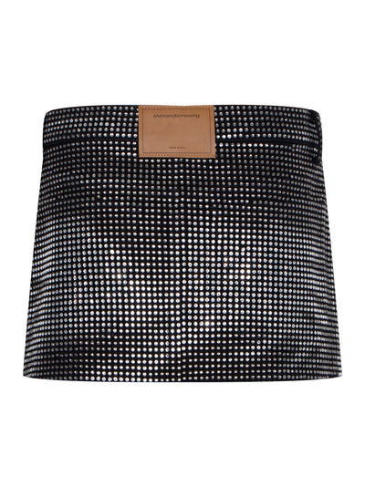 Crystal Hotfix Mini Skirt In Cotton Denim (Washed Black)