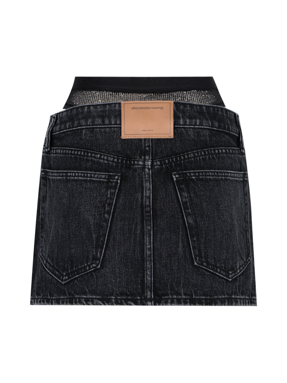 Crystal Hotfix Pre-Styled Denim Miniskirt (Grey Aged)