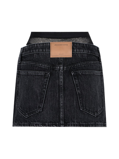 Crystal Hotfix Pre-Styled Denim Miniskirt (Grey Aged)
