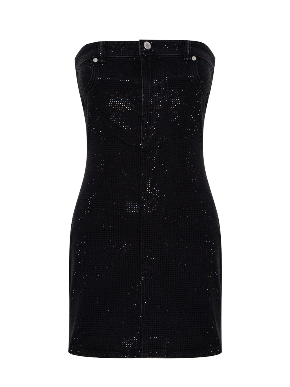 Denim Tube Dress With Allover Tonal Hotfix (Washed Black)
