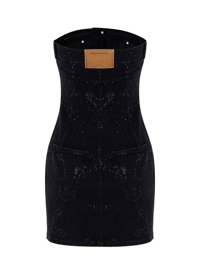 Denim Tube Dress With Allover Tonal Hotfix (Washed Black)