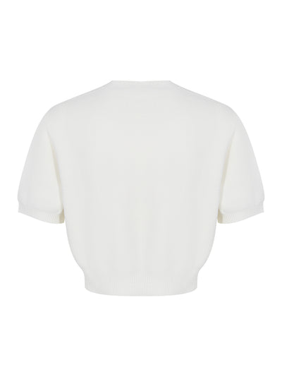 Embossed Logo Ribbed Short Sleeve Tee (Soft White)