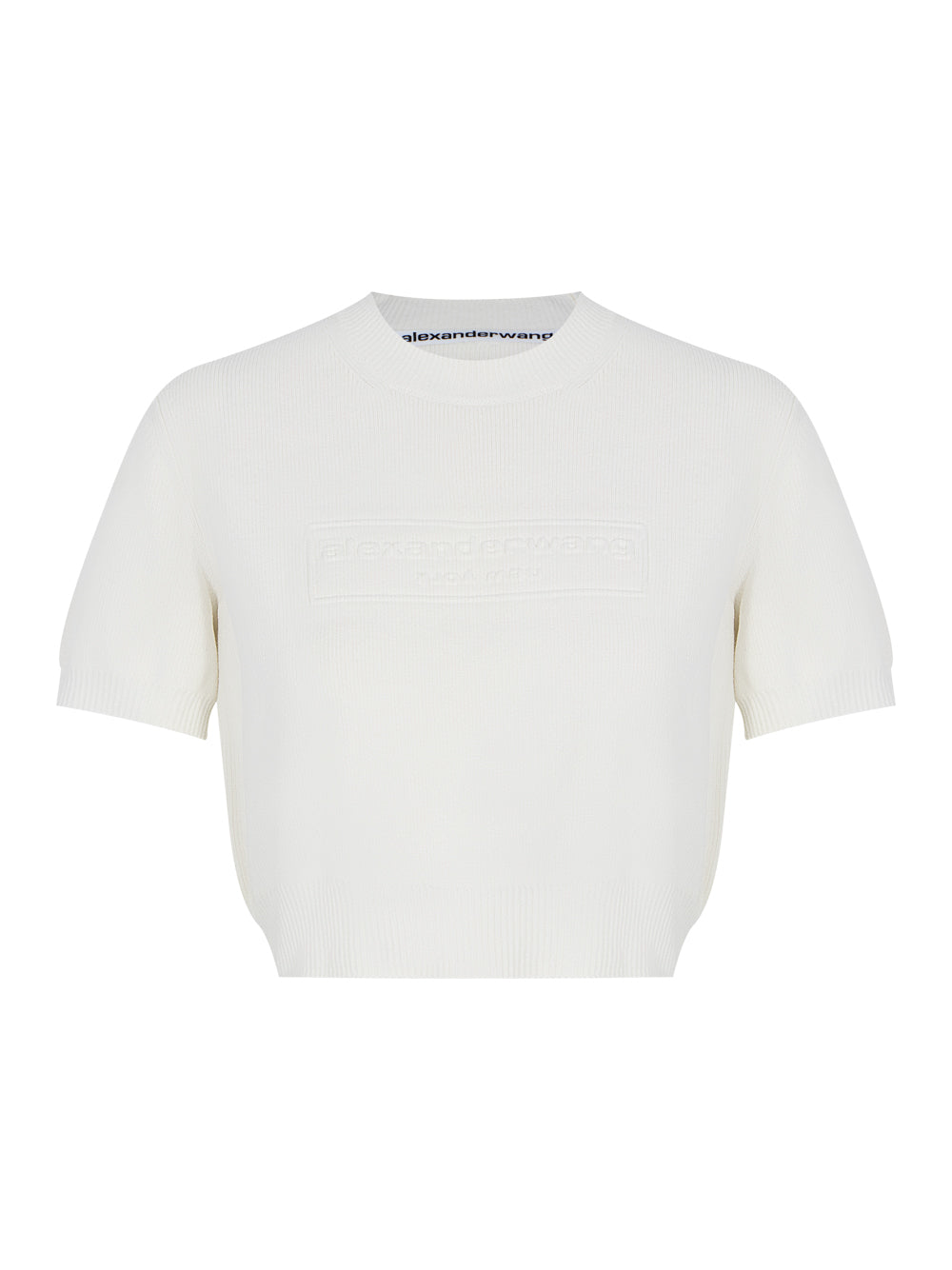 Embossed Logo Ribbed Short Sleeve Tee (Soft White)