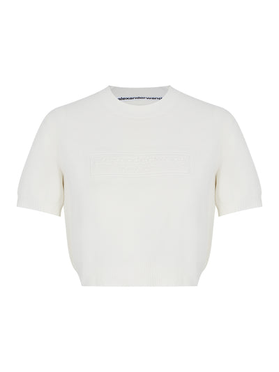 Embossed Logo Ribbed Short Sleeve Tee (Soft White)