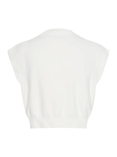 Embossed Logo V-Neck Vest Pullover (Soft White)
