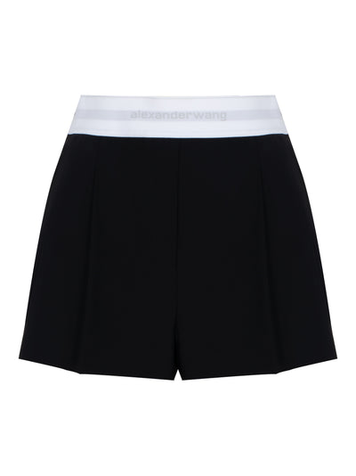 High Waisted Pleated Short With Logo Elastic (Black)