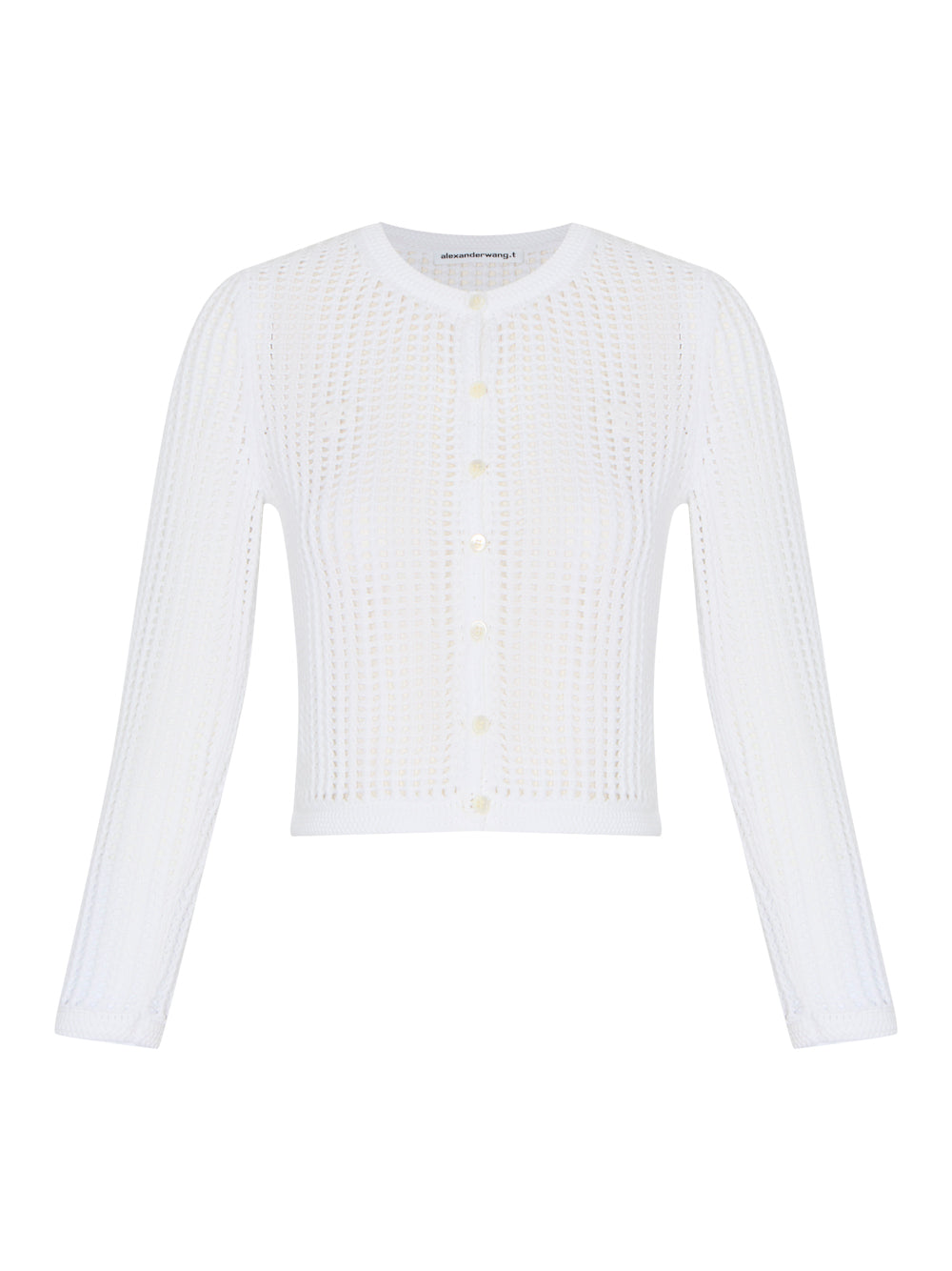 Knit Cropped Crewneck Cardigan W/ Embroidered Logo (White)