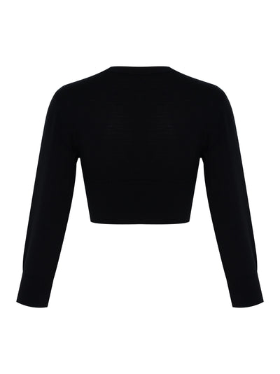 Logo Embossed Shrunken Cardigan In Superfine Merino Wool (Black)