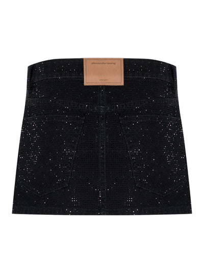 Mini Skirt With All Over Tonal Hotfix (Washed Black)