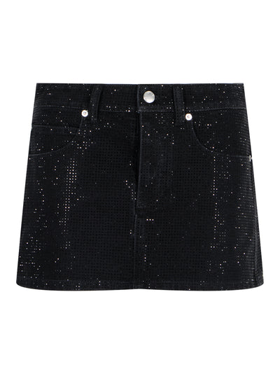 Mini Skirt With All Over Tonal Hotfix (Washed Black)