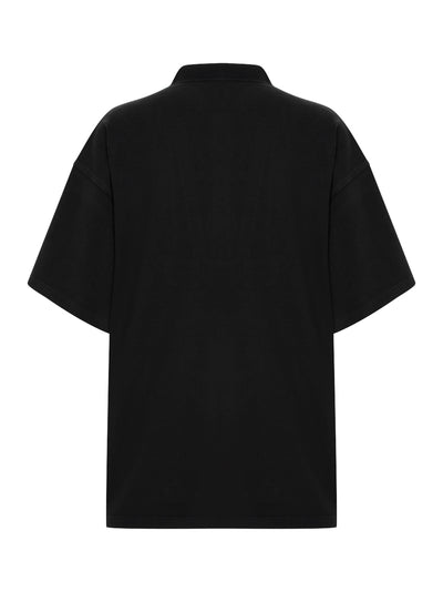 Oversized Unisex Polo Tee With Logo Embroidery (Washed Black)