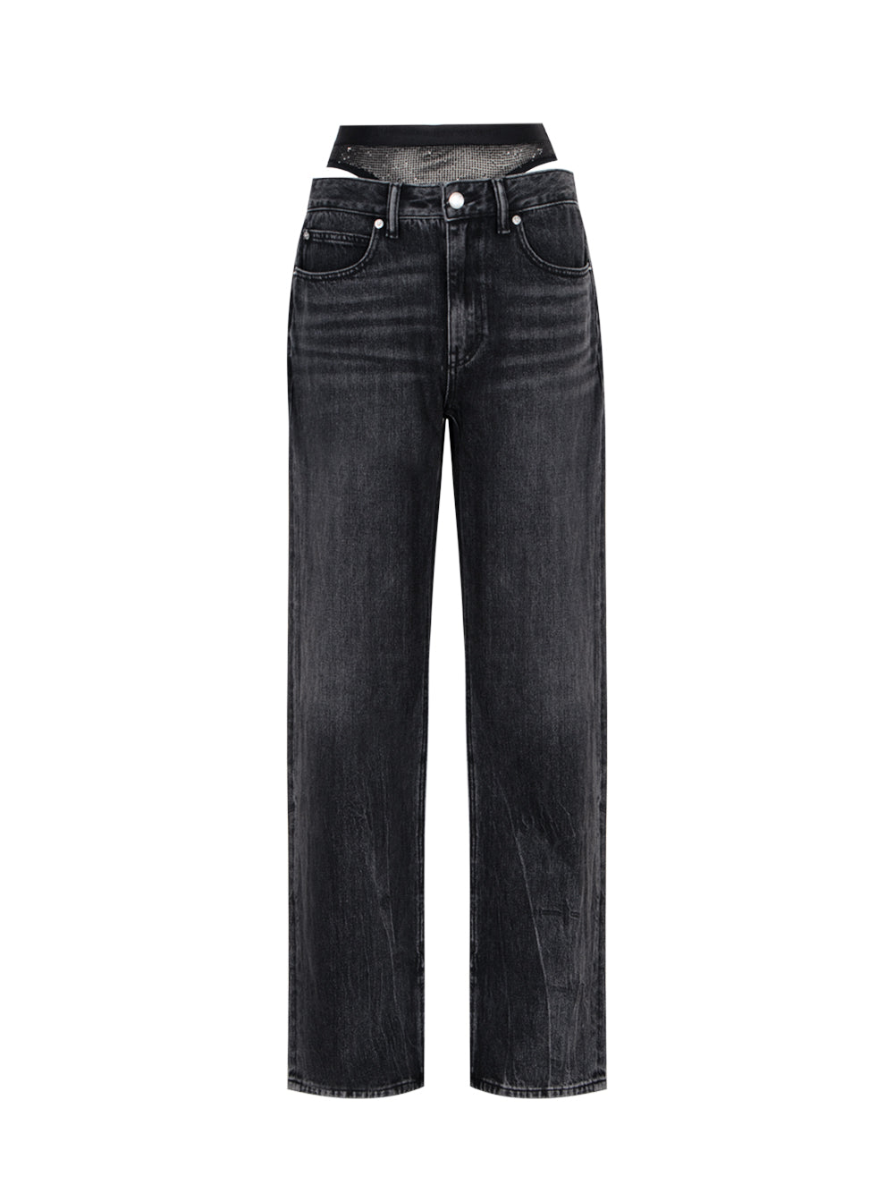 Pre-Styled Straight Leg Slit Hem Jeans (Grey Aged)