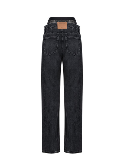 Pre-Styled Straight Leg Slit Hem Jeans (Grey Aged)