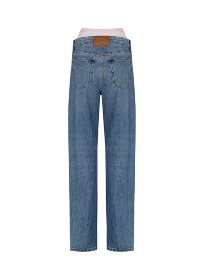 Pre-Styled Straight Leg Slit Hem Jeans (Vintage Medium Indigo)