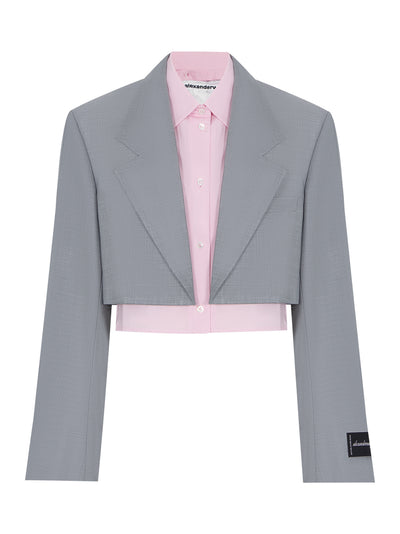 Pre-Styled Cropped Blazer With Poplin Dickies (Light Heather Grey)